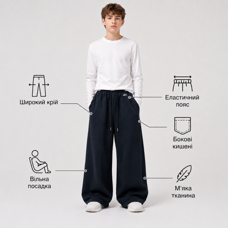 Спортивні штани KDBB для хлопчика 10-15 років — широкі штани baggy, Темно-синій, 146