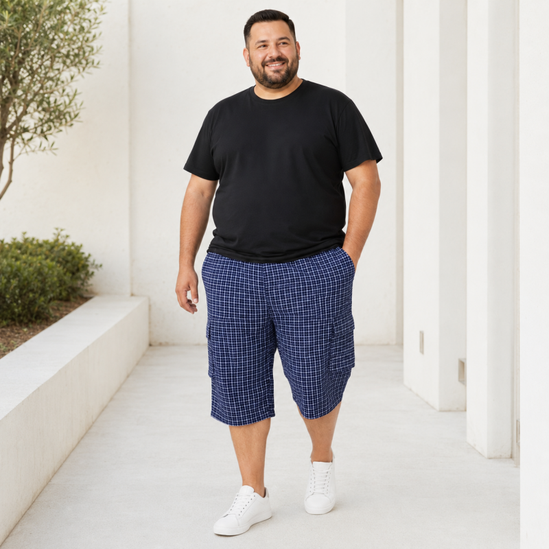 Бриджі чоловічі Sport великі розміри 2XL-6XL карго в клітинку, Темно-синій, XXL