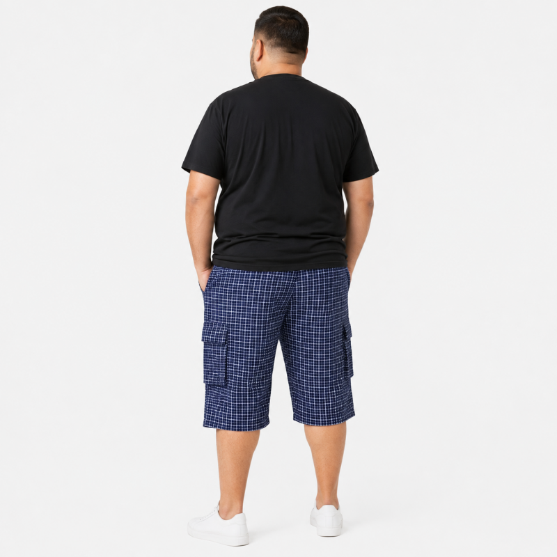 Бриджі чоловічі Sport великі розміри 2XL-6XL карго в клітку, Темно-синій, 4XL