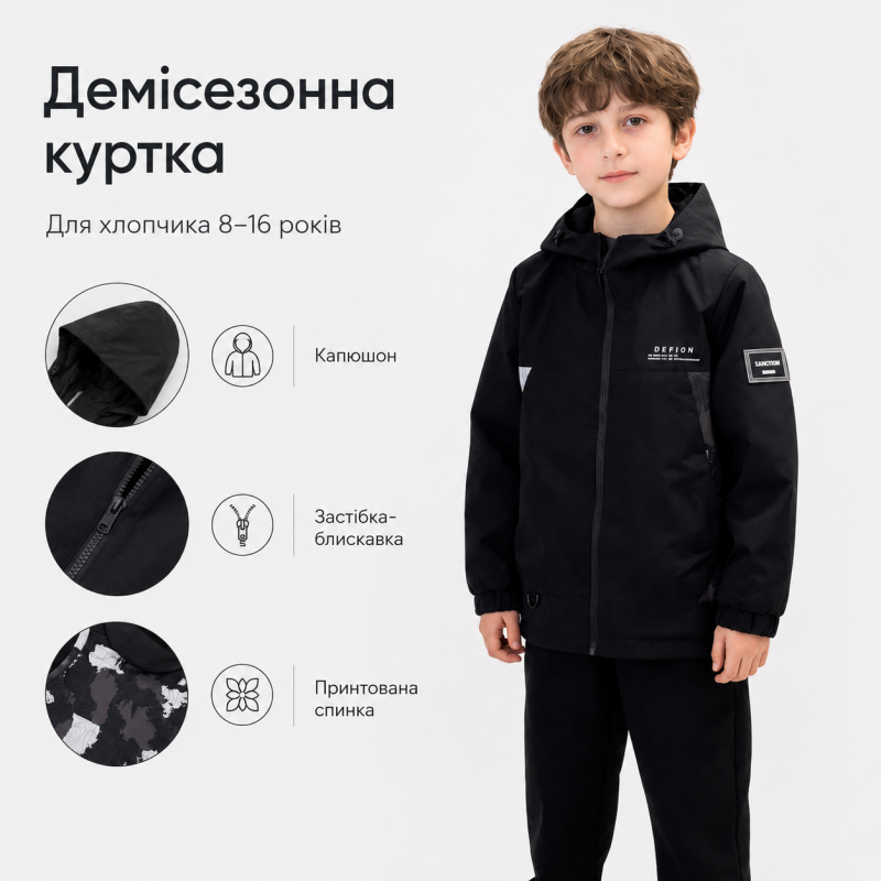Демісезонна куртка Happy House для хлопчика 5-14 років з холлофайбером,Чорний, 134-140