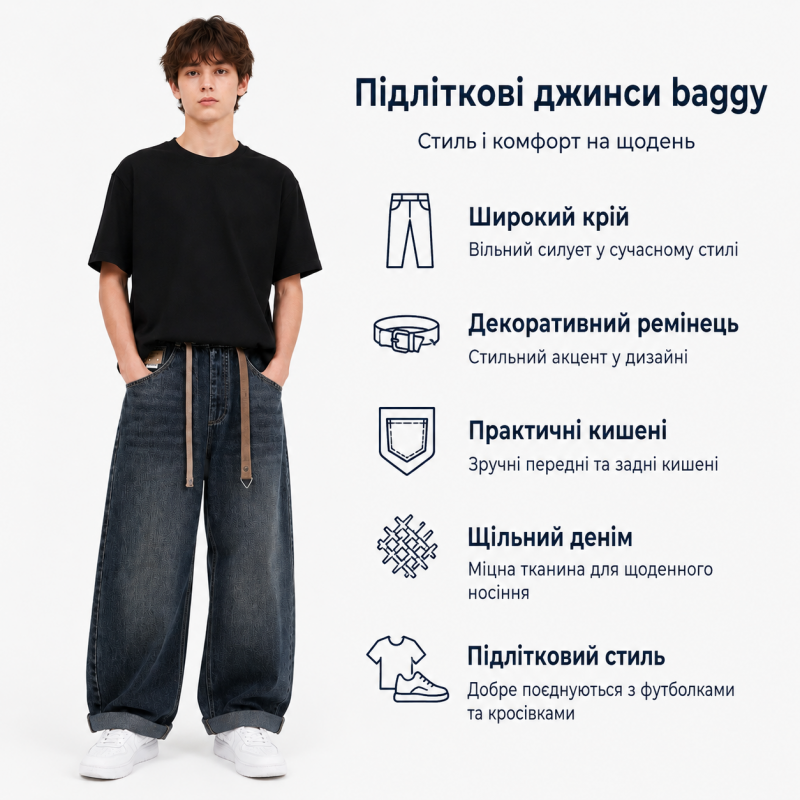 Джинси Annabeier для хлопчика 8-12 років широкі mom на гумці, Синій 134