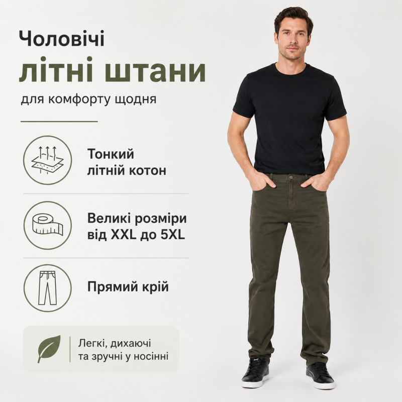 Джинси BaSanJiu чоловічі 34-44 літні коттонові великі розміри, 40, Темний хакі