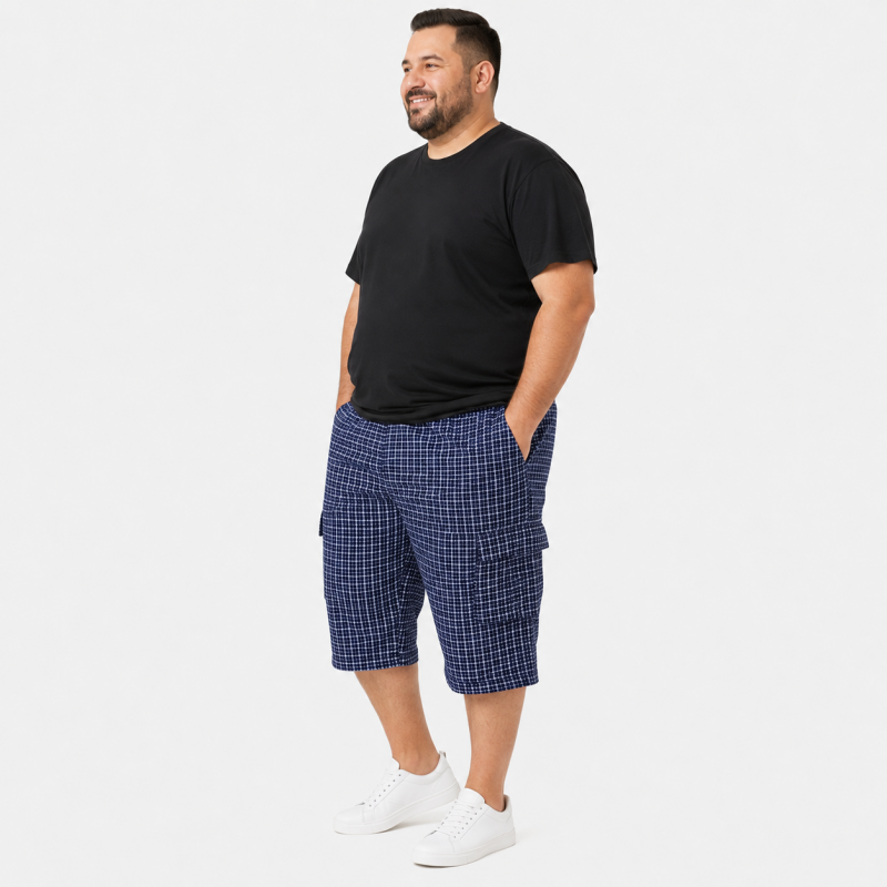 Бриджі чоловічі Sport великі розміри 2XL-6XL карго в клітку, Темно-синій, 6XL