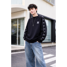 Світшот для хлопчика oversize LEB підлітковий щільний без капюшона з принтом, Темно-синій, 158