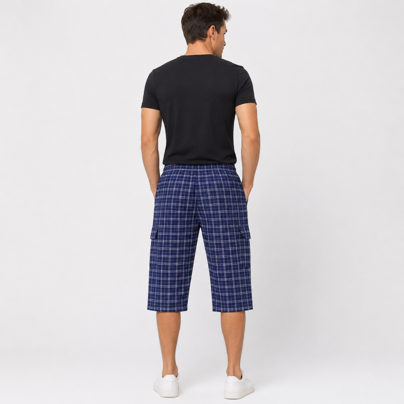 Бриджі чоловічі Sport великі розміри 2XL-6XL карго в клітку,Синій, XXXL