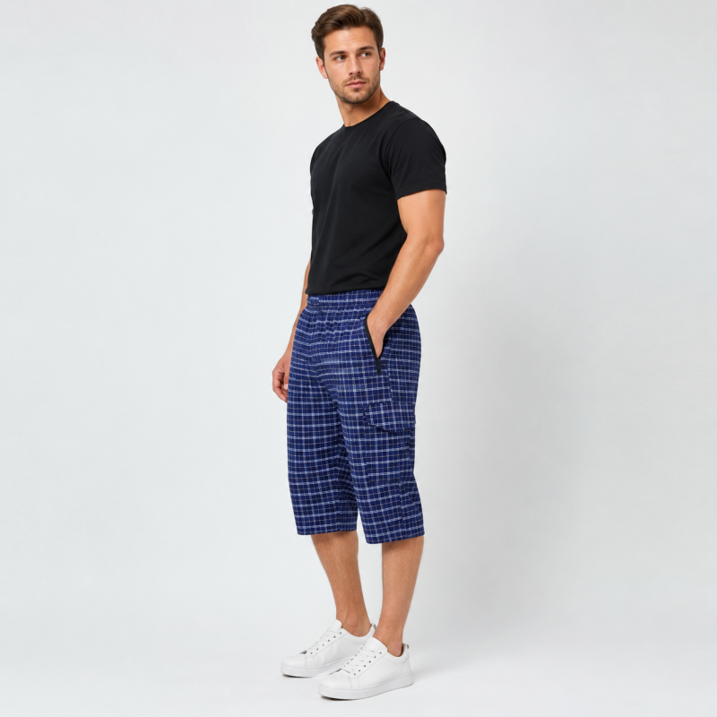Бриджі чоловічі Sport великі розміри 2XL-6XL карго в клітку,Синій, XXXL