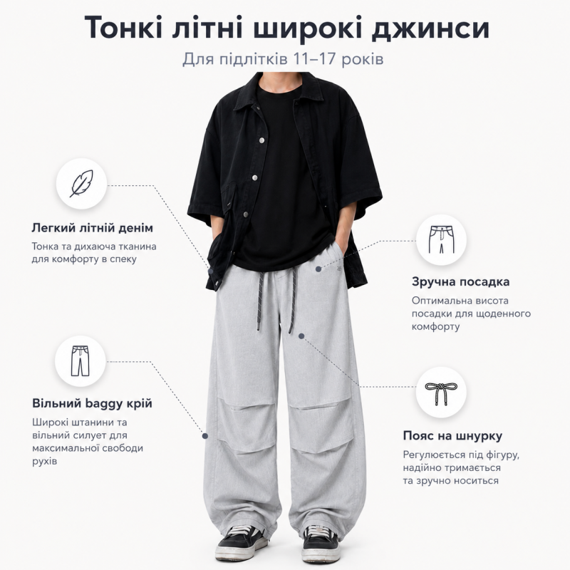 Широкі літні джинси AMXK для хлопчика підлітка 10-16 років — baggy на гумці, Світло-сірий 164