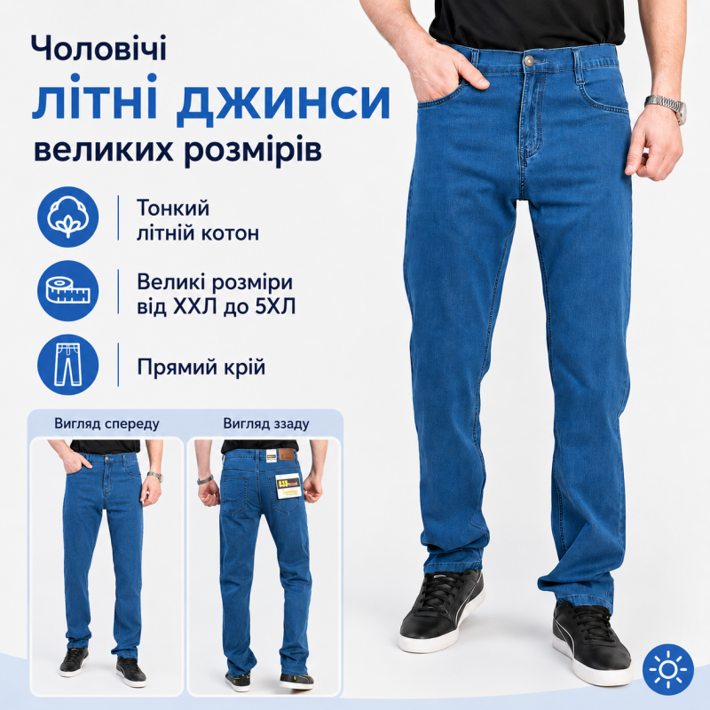 Джинси BaSanJiu чоловічі 34-44 літні бавовни великі розміри, 35, Синій
