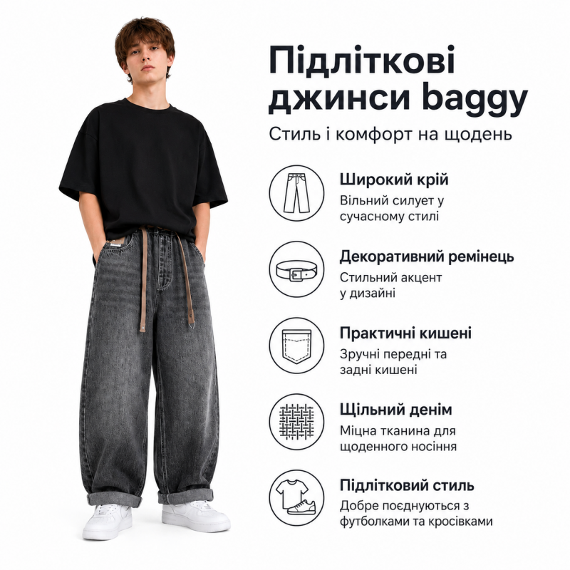 Джинси Annabeier для хлопчика 8-12 років широкі mom на гумці, Сірий 140