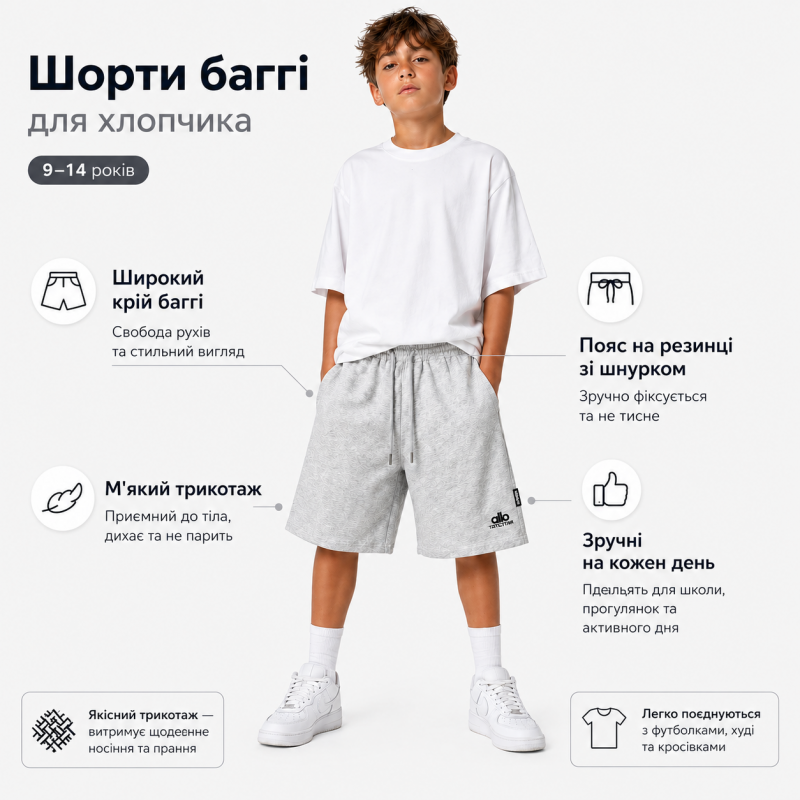 Шорти KDBB для підлітка 10-15 років широкі спортивні баггі трикотажні, 160 сірий
