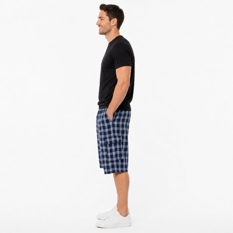 Чоловічі бриджі Sport в клітинку XL-5XL - легкі шорти з карго кишенею,Синій з блакитним, XXXL