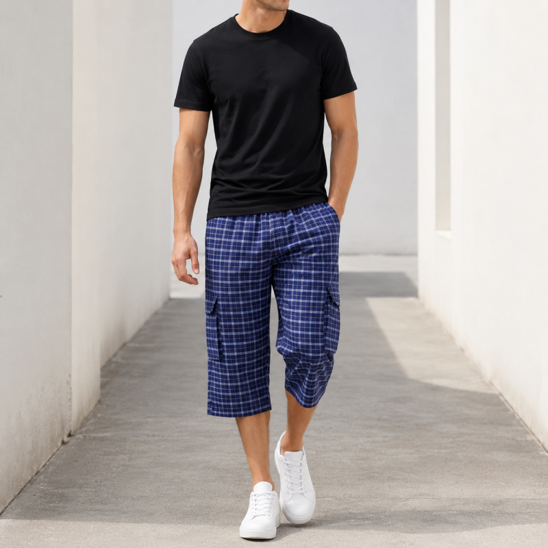 Бриджі чоловічі Sport великі розміри 2XL-6XL карго в клітинку, Синій, XXL