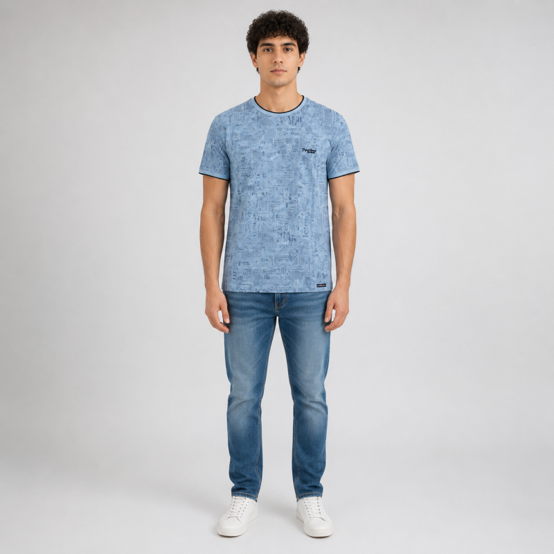 Футболка чоловіча Red-Down 2XL-5XL - великі розміри, 95% бавовна 5% еластан,5XL,Пильно-блакитний